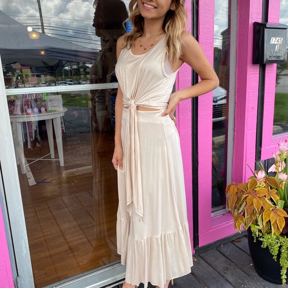 Maronite Light Beige 2pc Crop Top Maxi Skirt - Picture 5 of 6